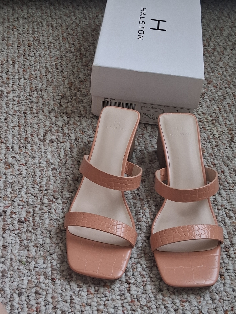 Halston Heritage Salmon Croc-Embossed Leather Slide Sandals Sz 8